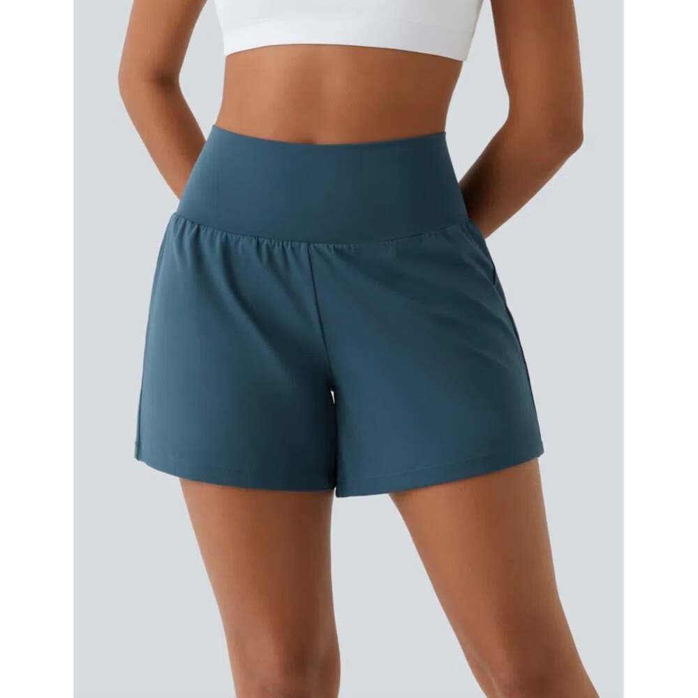 NWOT Halara SoftlyZero Airy 2-in-1 Yoga Shorts Majolica Blue 5” Long M